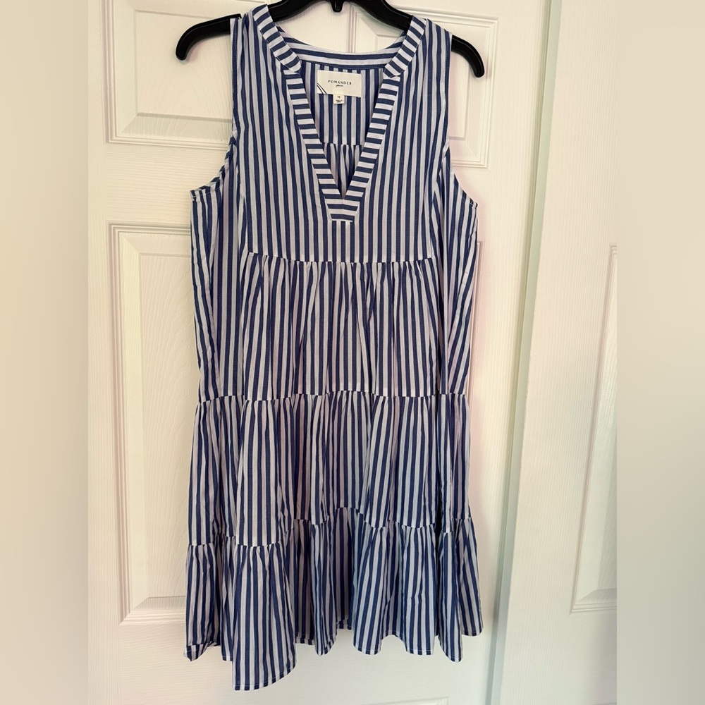 Pomander Place for Tuckernuck. Blue and White Striped Sleeveless Dress.